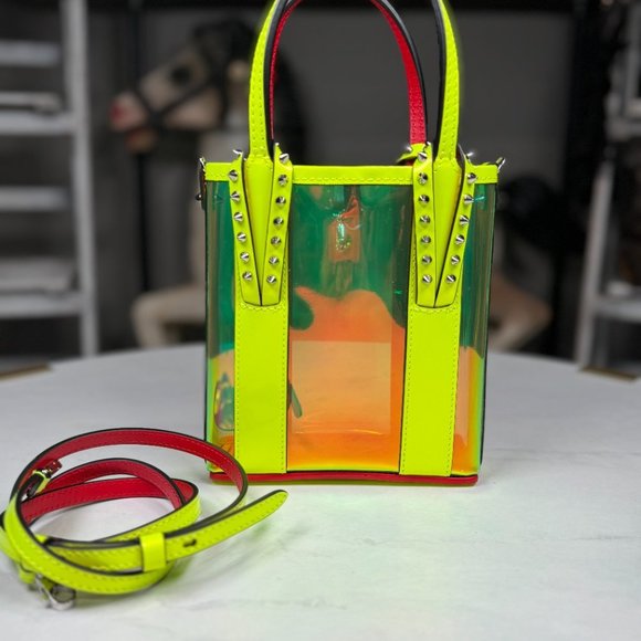 Christian Louboutin Cabata mini leather and TPU tote bag fluo yellow - Picture 7 of 10